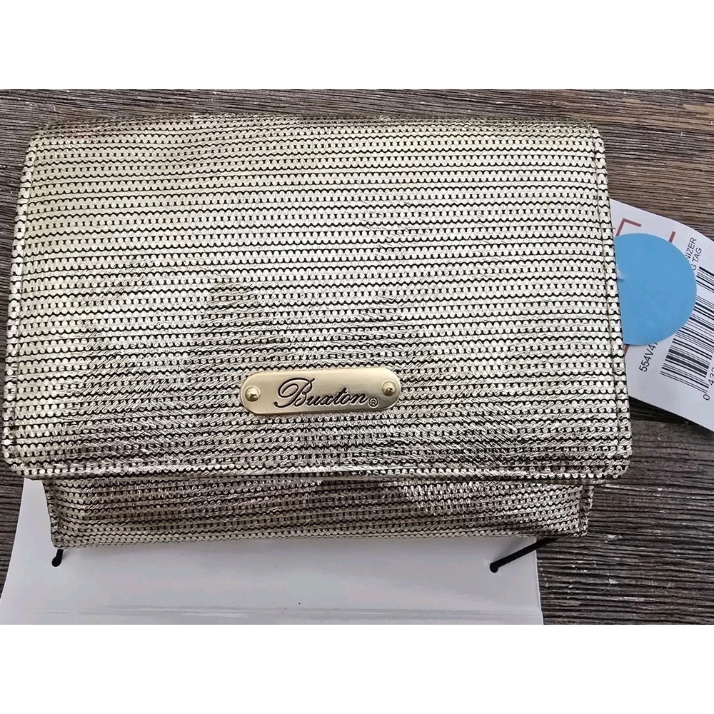 New With Tags Buxton Metallic Gold Women's Tri Fold Wallet 4x6